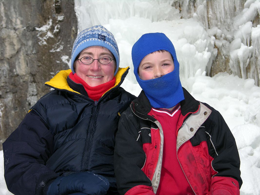 04 Charlotte Ryan and Peter Ryan At Frozen Waterfall At Banff Grotto Canyon In Winter